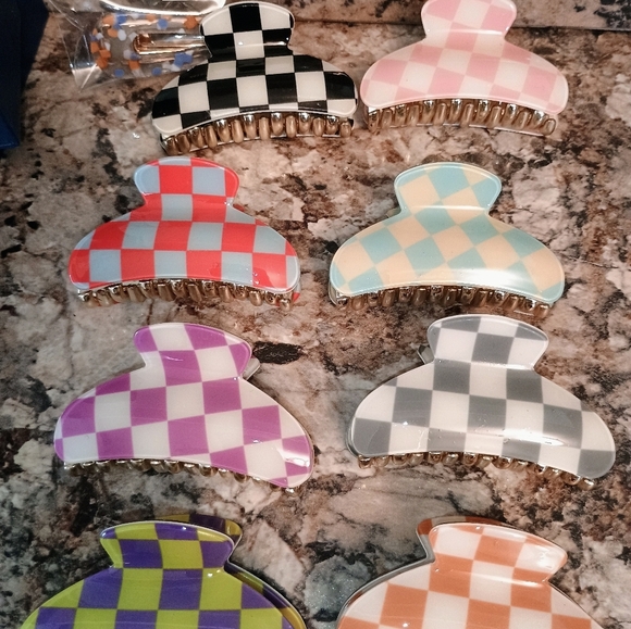 Miaoto Checkered Hair Clips Set All Brand New Multiple Colors - Picture 2 of 5
